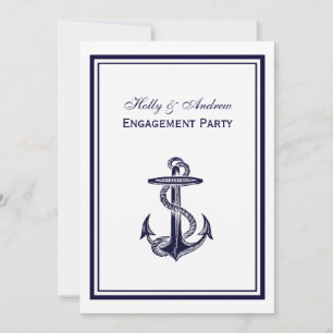 Nautical Anchor Navy Blue Framed 2V Engagement Invitation