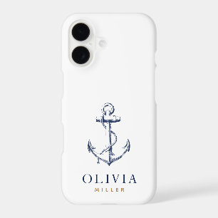 Nautical Anchor Navy Blue Gold Monogram