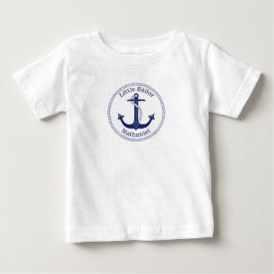 Nautical Anchor Navy Blue Little Sailor Name Baby T-Shirt