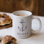 Nautical Anchor Navy Blue Monogram Coffee Mug<br><div class="desc">This mug is perfect for ocean lovers. It features an anchor and allows you to personalise it with your name.</div>