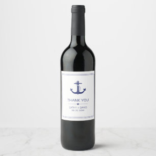Nautical Anchor Navy Blue Monogram Names Wedding Wine Label