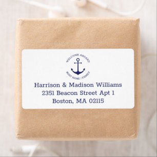 Nautical anchor navy blue monogram Return Address