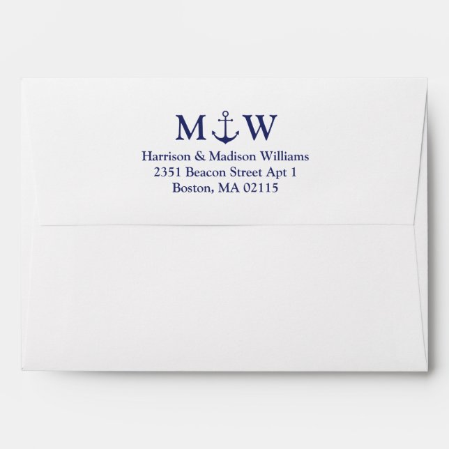 Nautical anchor navy blue monogram wedding envelope (Back (Top Flap))