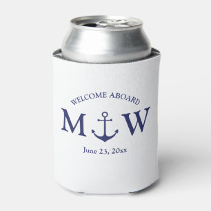 Nautical anchor navy blue monogram wedding favours can cooler