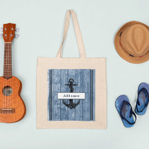 Nautical Anchor Navy Blue Name Back To School Tote Bag