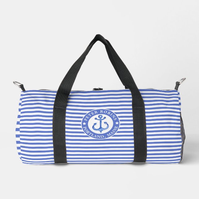 Nautical Anchor Navy Blue Personalised Duffle Bag (Front)
