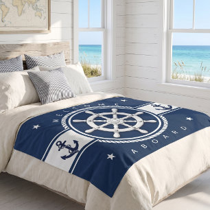 Nautical Anchor Navy Blue Personalised Fleece Blanket