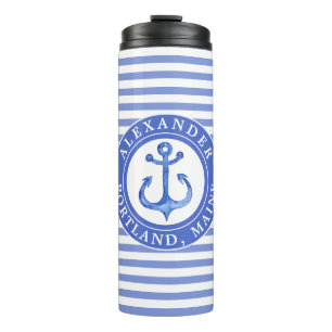 Nautical Anchor Navy Blue Personalised Thermal Tumbler