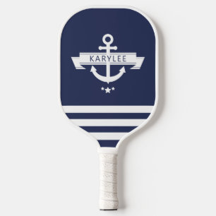 Nautical Anchor Navy Blue Personalized Pickleball Paddle
