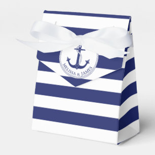 Nautical Anchor Navy Blue Stripe Wedding Thank You Favour Box