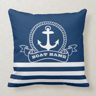 Nautical Anchor Navy Blue Striped  Cushion