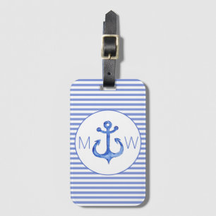 Nautical Anchor Navy Blue Striped Luggage Tag