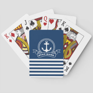 Nautical Anchor Navy Blue Striped  Playing Cards