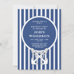 Nautical Anchor Navy Blue Stripes Birthday Invitation<br><div class="desc">A navy blue nautical birthday party invitation for a guy featuring an anchor and navy and white striped background . Perfect for a boat party birthday!</div>