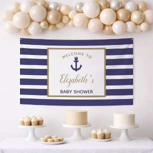 Nautical Anchor Navy Blue Stripes Boy Baby Shower Banner