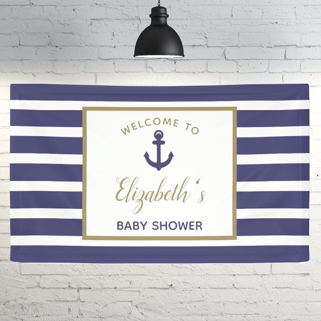 Nautical Anchor Navy Blue Stripes Boy Baby Shower Banner (Creator Uploaded)