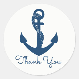 Nautical Anchor Navy Blue Thank You Beach Wedding Classic Round Sticker