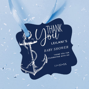 Nautical Anchor Navy Blue Thank You Favour Tags