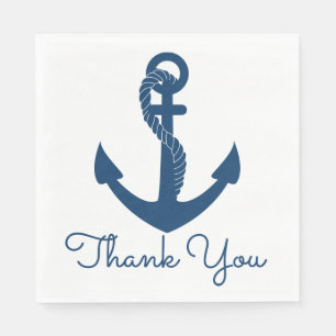 Nautical Anchor Navy Blue Thank You Wedding Beach Napkin