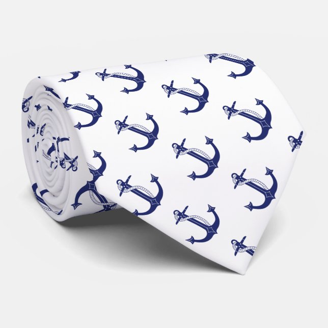 Nautical Anchor Navy Blue Tie (Rolled)
