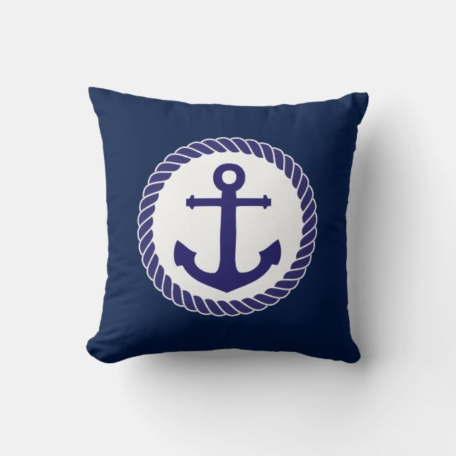 Nautical Anchor Navy Blue White Cushion (Front)
