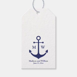 Nautical anchor navy blue white custom monogram gift tags