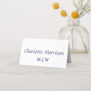Nautical anchor navy blue white custom Wedding Place Card