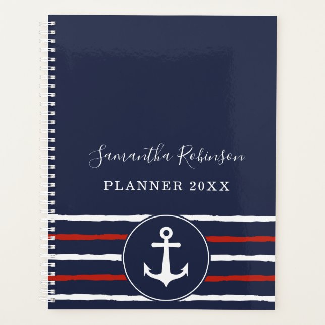 Nautical Anchor Navy Blue White Red 2024 Planner (Front)