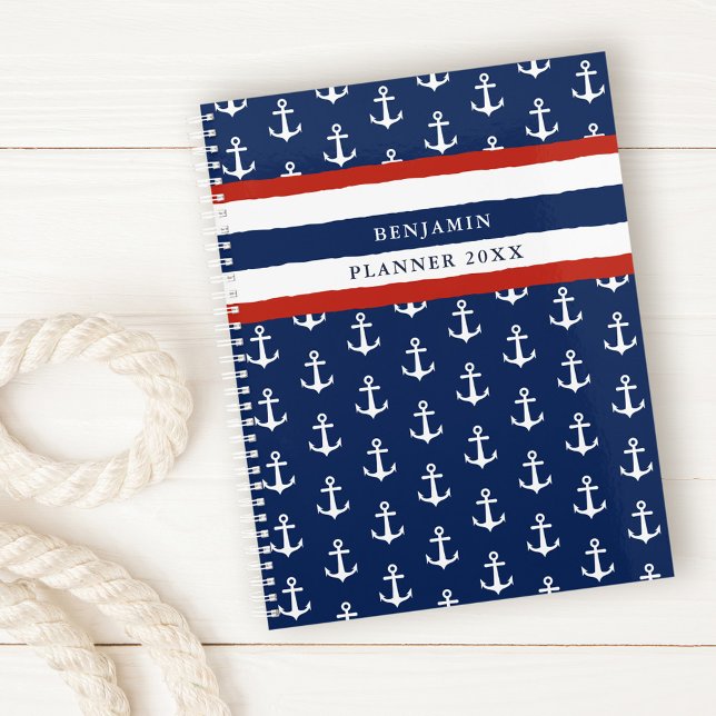 Nautical Anchor Navy Blue White Red Custom 2024 Planner (Creator Uploaded)