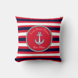 Nautical Anchor Navy Blue White Red stripes Throw  Cushion