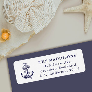 Nautical Anchor Navy Blue & White Return Address