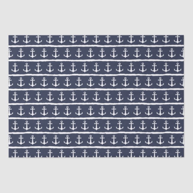 Nautical Anchor Navy Blue White Tissue Paper (Front)