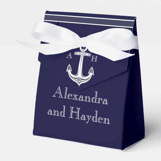 Nautical Anchor Navy Blue White Wedding  Favour Box (Front Side)