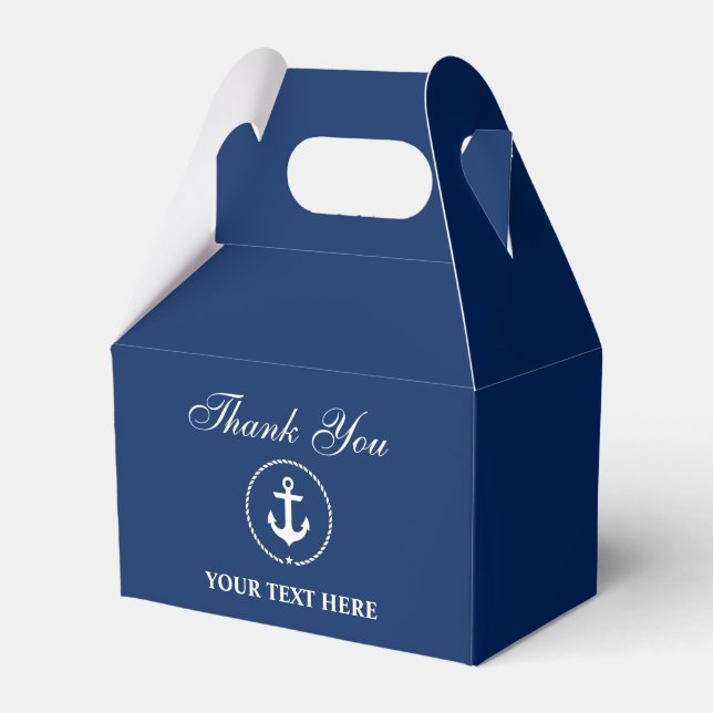 Nautical Anchor Navy Blue Your Text Thank You Gbl Favour Box (Front Side)