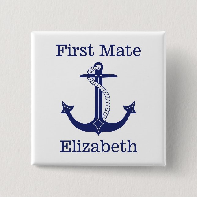 Nautical Anchor Navy Captain Personalised 15 Cm Square Badge (Front)