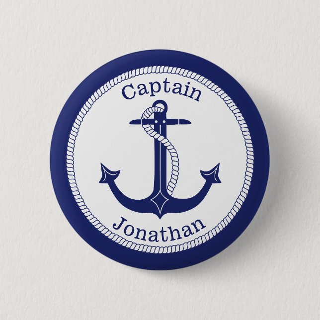 Nautical Anchor Navy Captain Personalised 6 Cm Round Badge (Front)