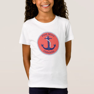 Nautical Anchor Navy Coral First Mate Personalised T-Shirt