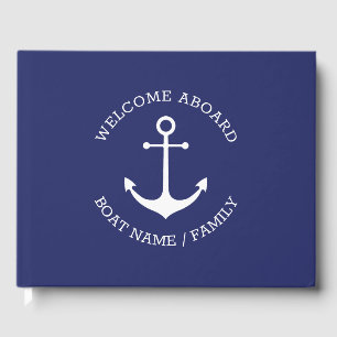 Nautical anchor Navy Custom Name Welcome Aboard Guest Book