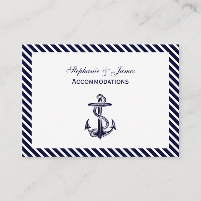 Nautical Anchor Navy Diag Stripe 2 Accommodations Enclosure Card (Front)