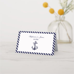 Nautical Anchor Navy Diag Stripe 2 Escort Cards