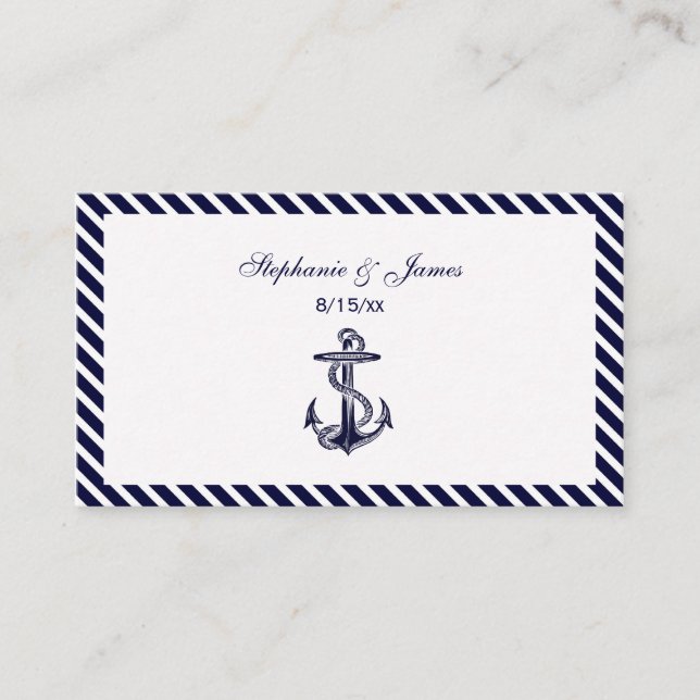 Nautical Anchor Navy Diag Stripe 2 Escort Cards (Front)
