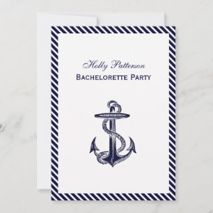 Nautical Anchor Navy Diag Stripe 2V Bachelorette Invitation