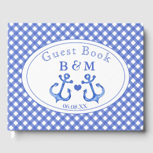 Nautical Anchor   Navy Gingham Monogram Guestbook