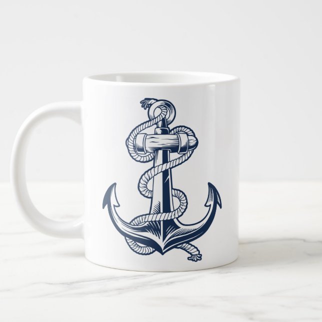Nautical Anchor (Navy) Large Coffee Mug (Left)