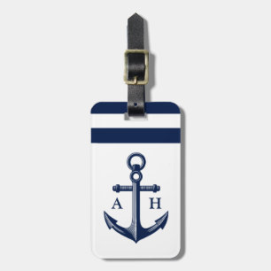 Nautical Anchor Navy Monogram Luggage Tag