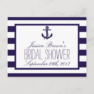 Nautical Anchor Navy Stripe Bridal Shower Recipe Invitation Postcard