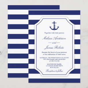 Nautical Anchor Navy Stripe Wedding Invitation