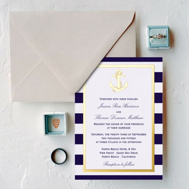 Nautical Anchor Navy Stripe Wedding Real (Creator Uploaded)