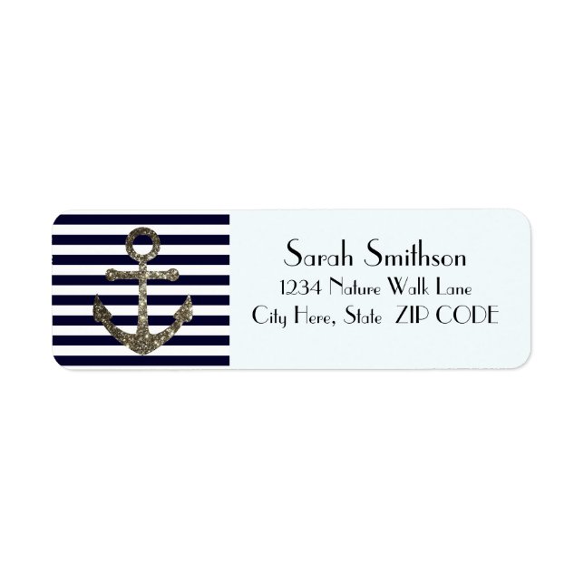 Nautical Anchor Navy Striped Address Return Labels (Front)