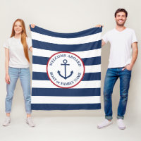 Nautical anchor navy striped boat blanket